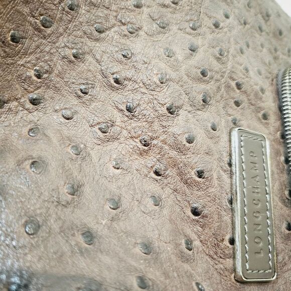 Longchamp Legende Hobo Brown Ostrich Embossed Bag Top Handle Carry Handbag - Picture 12 of 16